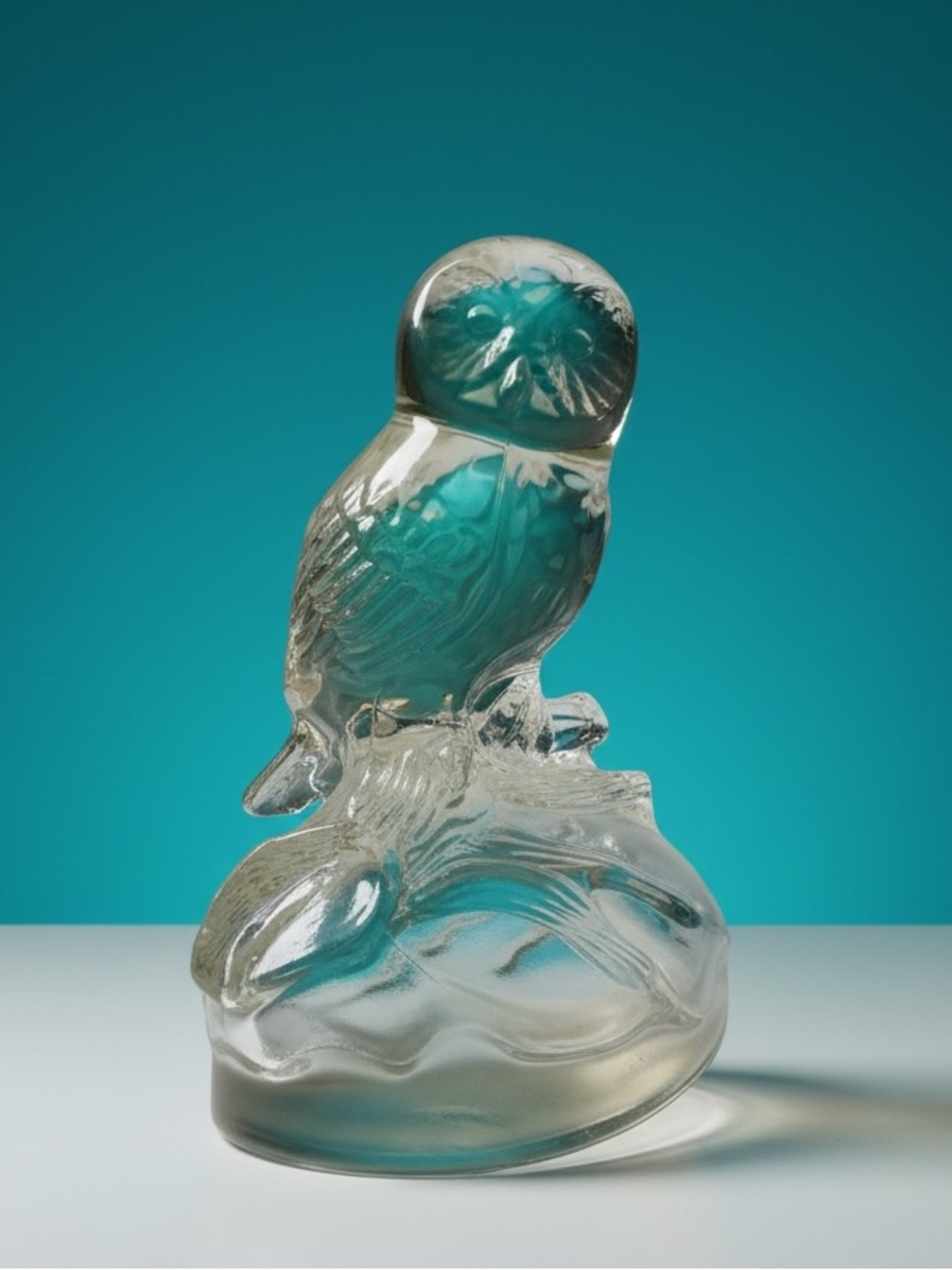 VTG Cristal d’Arques France Clear Crystal Owl On Log Figurine